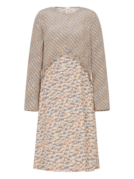  Marni Ruffle-detail Floral-pattern Midi Dress - Neutrals 
