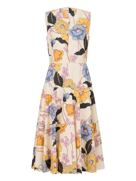  Marni Sleeveless Floral Midi Dress - Neutrals 
