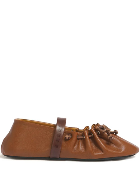  Marni Strap Leather Ballet Flats - Brown 