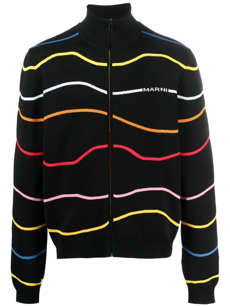  Marni Stripe-pattern Cotton Cardigan - Black 