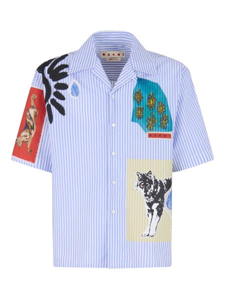  Marni Striped Patchwork Shirt - Blue 