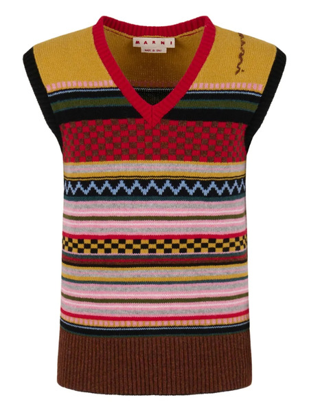  Marni Striped Wool Vest - Red 