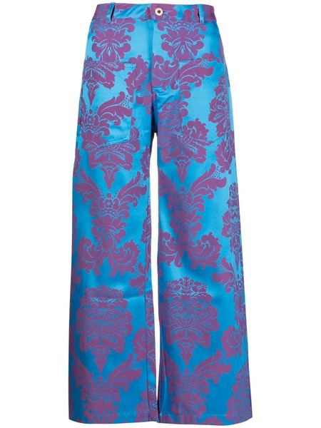  Marques'almeida Floral Print Wide-leg Cropped Trousers - Blue 