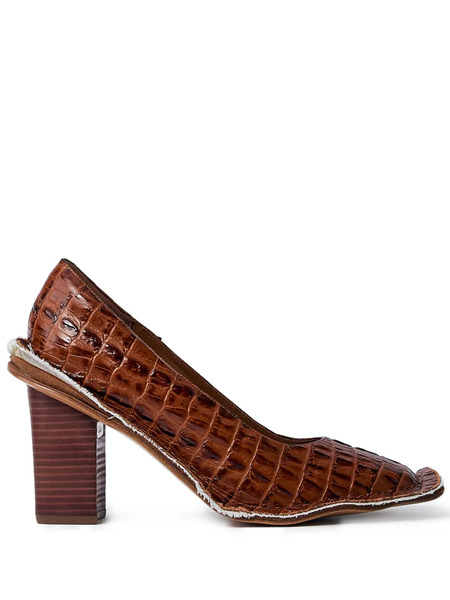  Martine Rose 65mm Crocodile-embossed Block-heel Pumps - Brown 