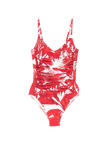  Maryan Mehlhorn Ruffled Floral-print Swimsuit - Neutrals 