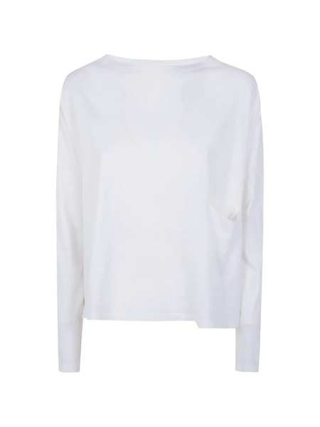  Ma'ry'ya Draped-pocket Long-sleeve T-shirt - White 