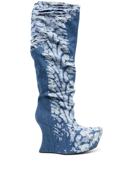  Masha Popova 120mm Denim Knee-high Boots - Blue 