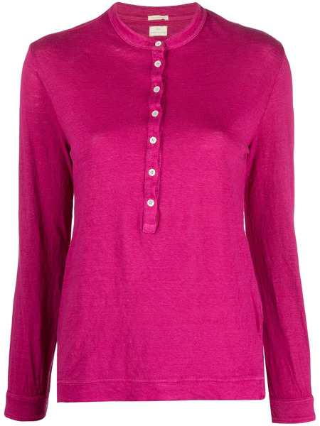  Massimo Alba Java Linen Henley Shirt - Pink 