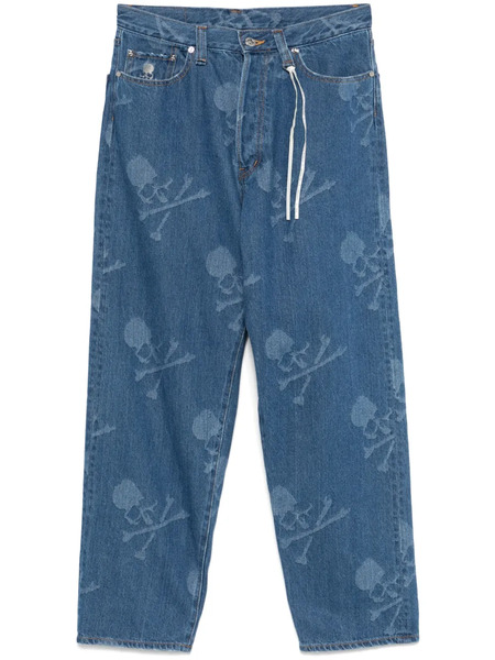  Mastermind Japan Monogram-pattern Straight-leg Jeans - Blue 