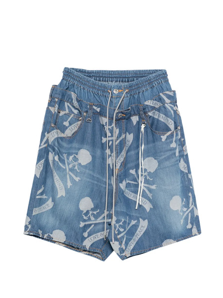  Mastermind Japan Patterned Denim Shorts - Blue 