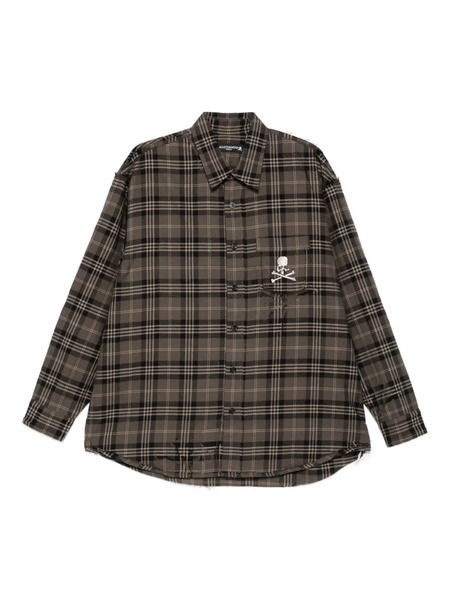  Mastermind Japan Skull-embroidered Plaid Shirt - Brown 