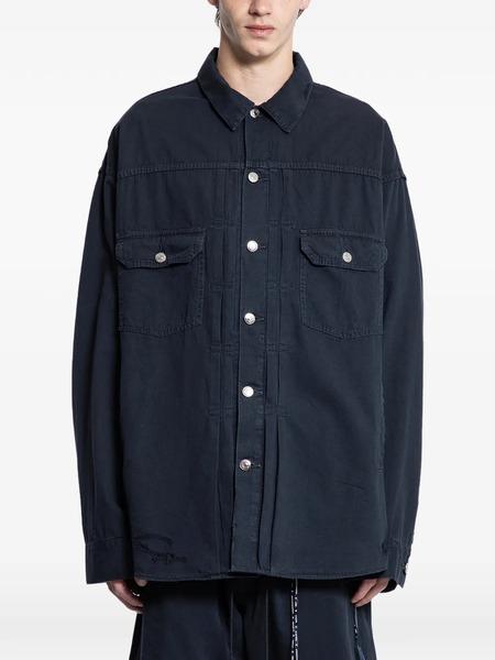  Mastermind World Skull Distressed Denim Shirt - Blue 