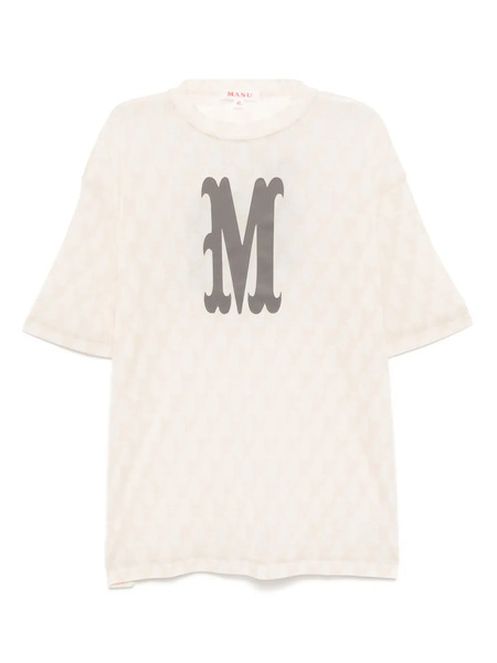  Masu Angel-print Mesh T-shirt - Neutrals 