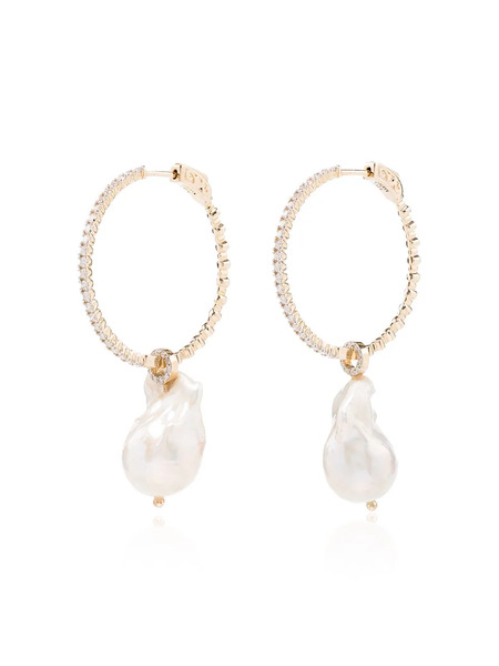  Mateo 14kt Gold Pearl Diamond Hoop Earrings 