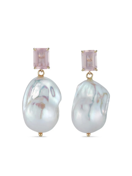  Mateo Rose Quartz And Pearl Drop Earrings - Pink 
