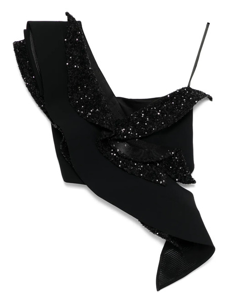  Maticevski Asymmetric Sequinned Frill Corset Top - Black 