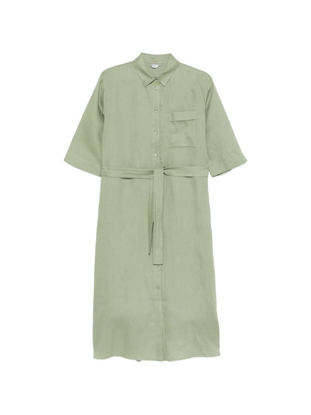  Max Mara Button Belt Linen Midi Dress - Green 