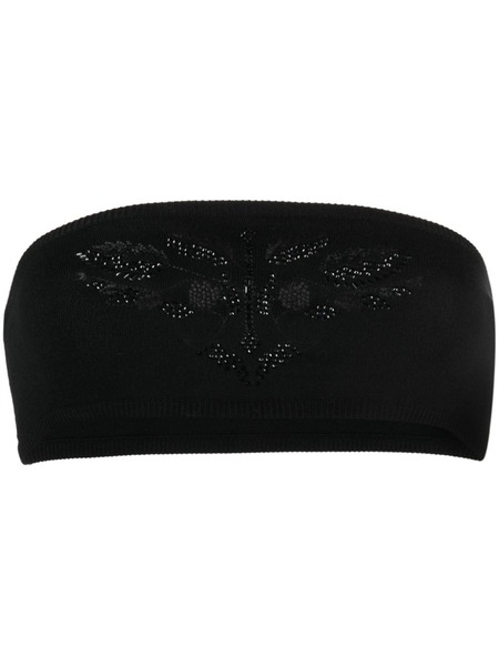  Max Mara Floral-embroidered Studded Cropped Top - Black 