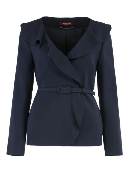  Max Mara Galizia Ruffled-trim Belted Jacket - Blue 