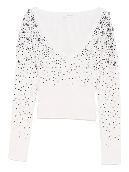  Max Mara Gang Sequin V-neck Knitwear - White 