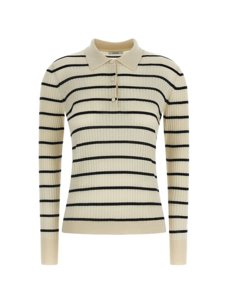  Max Mara Gitano Striped Ribbed Polo Top - Neutrals 