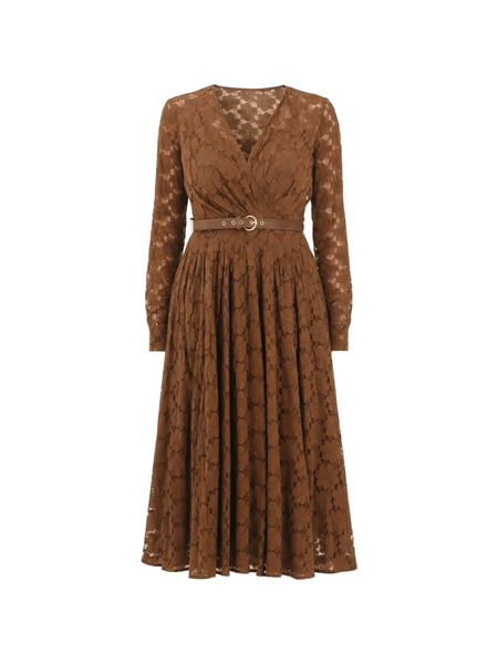 Max Mara Lace Belted Midi Dress - Brown 