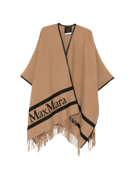  Max Mara Logo Fringed Cape - Neutrals 