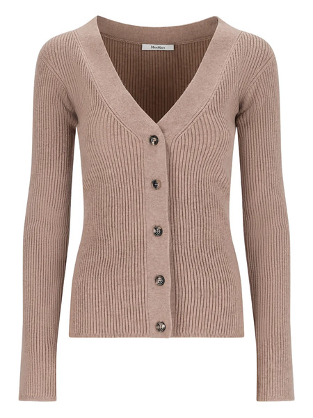  Max Mara Ribbed V-neck Cardigan - Neutrals 