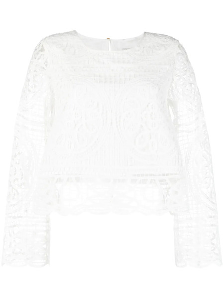  Max & Moi Guipure-lace Long-sleeve Top - White 