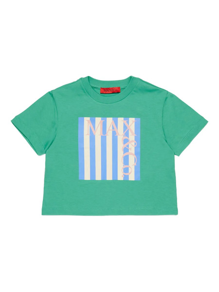  Max&co. Kids Logo Striped-panel T-shirt - Green 