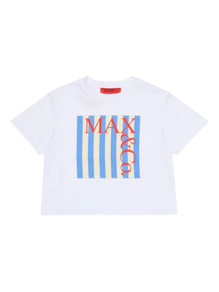  Max&co. Kids Logo Striped-panel T-shirt - White 