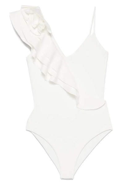 Maygel Coronel Ruffled Asymmetric Swimsuit - White 