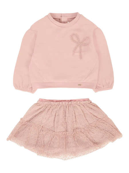  Mayoral Bow-embellished Ruffled Sweater-skirt Set - Pink 