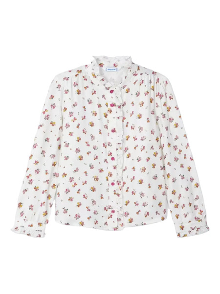  Mayoral Floral-pattern Ruffled-collar Blouse - White 