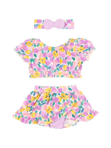  Mayoral Floral-print Ruffle Shorts Set (set Of Three) - Purple 