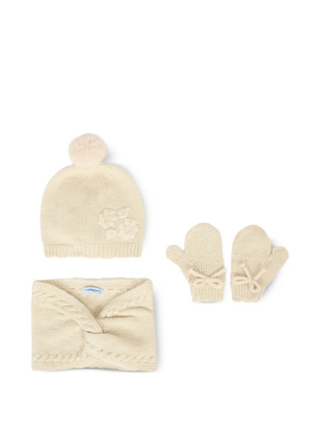  Mayoral Flower-embroidery Beannie Hat (set Of Three) - Neutrals 