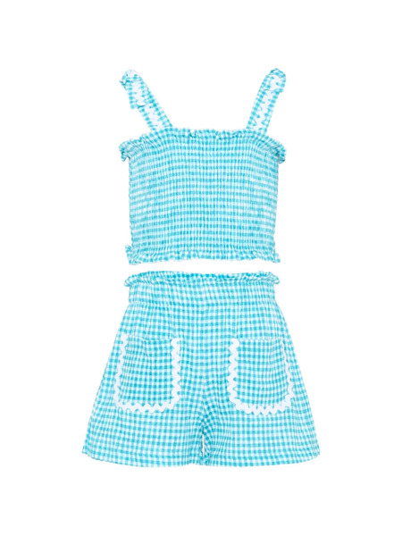  Mayoral Gingham-check Ruffled Shorts Set - Blue 