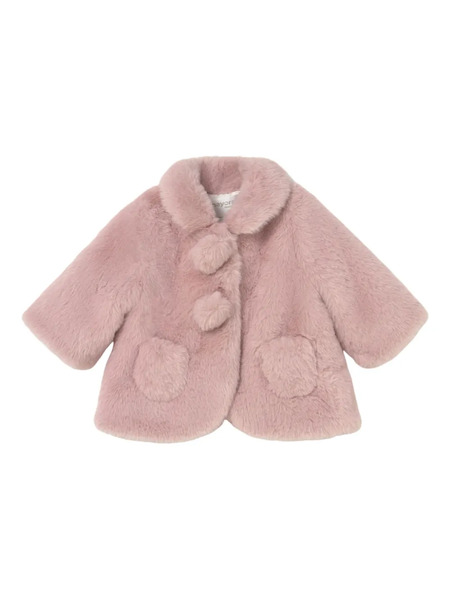  Mayoral Pompom Faux Fur Coat - Pink 
