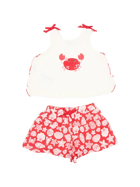  Mayoral Ruffled Crab-print Shorts Set - Red 