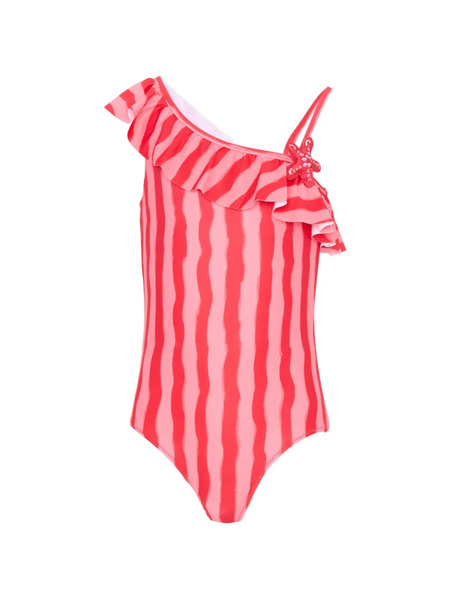  Mayoral Ruffled Striped Swimsuit - Red 
