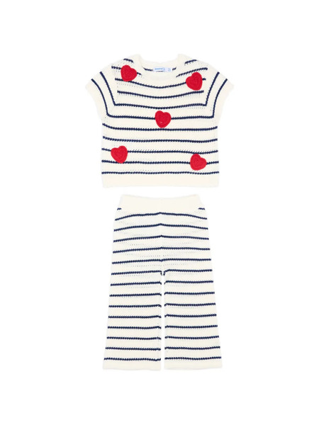  Mayoral Stripe Heart-detail Trousers Set - Neutrals 
