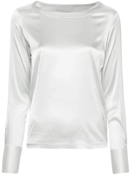  Mazzarelli Boat-neck Satin Blouse - Grey 