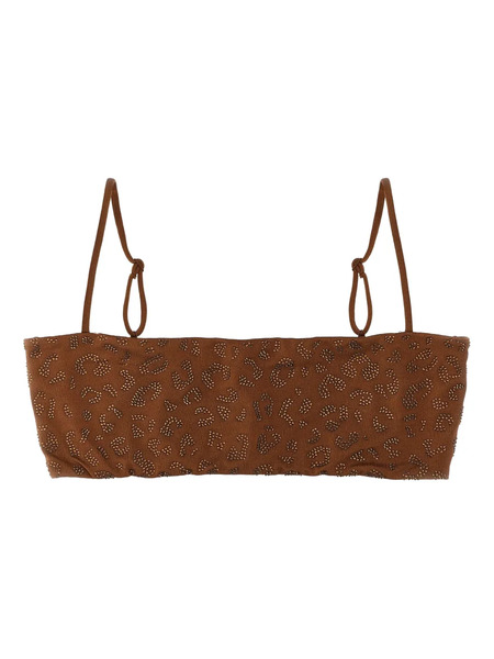  Mc2 Saint Barth Athena Rhinestone-leopard Bikini Top - Brown 