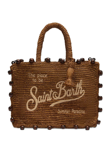  Mc2 Saint Barth Beaded Logo-embroidered Shoulder Bag - Brown 