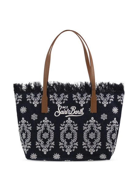  Mc2 Saint Barth Embroidered-logo Fringed Shoulder Bag - Blue 