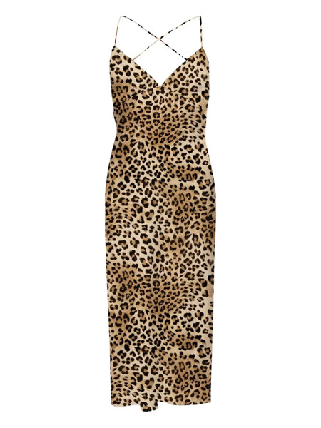 Mc2 Saint Barth Eydis Cross-back Leopard-print Maxi Dress - Brown 