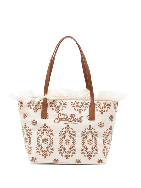  Mc2 Saint Barth Floral-embroidered Fringed-detail Tote Bag - Neutrals 
