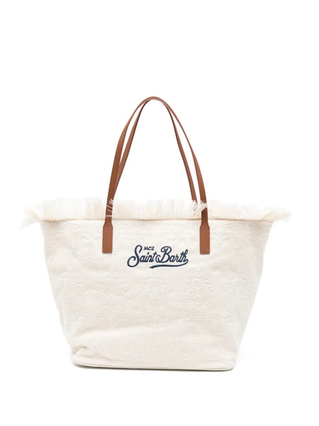  Mc2 Saint Barth Floral-embroidery Fringed-detail Tote Bag - Neutrals 