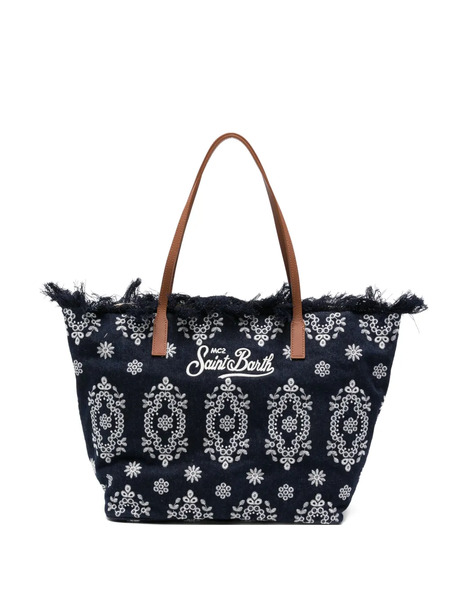  Mc2 Saint Barth Fringed-detail Floral-embroidery Tote Bag - Blue 