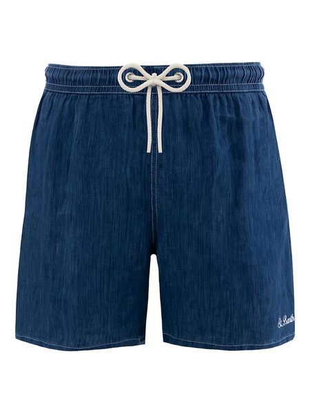  Mc2 Saint Barth Gustavia Linen-denim Swim Shorts - Blue 